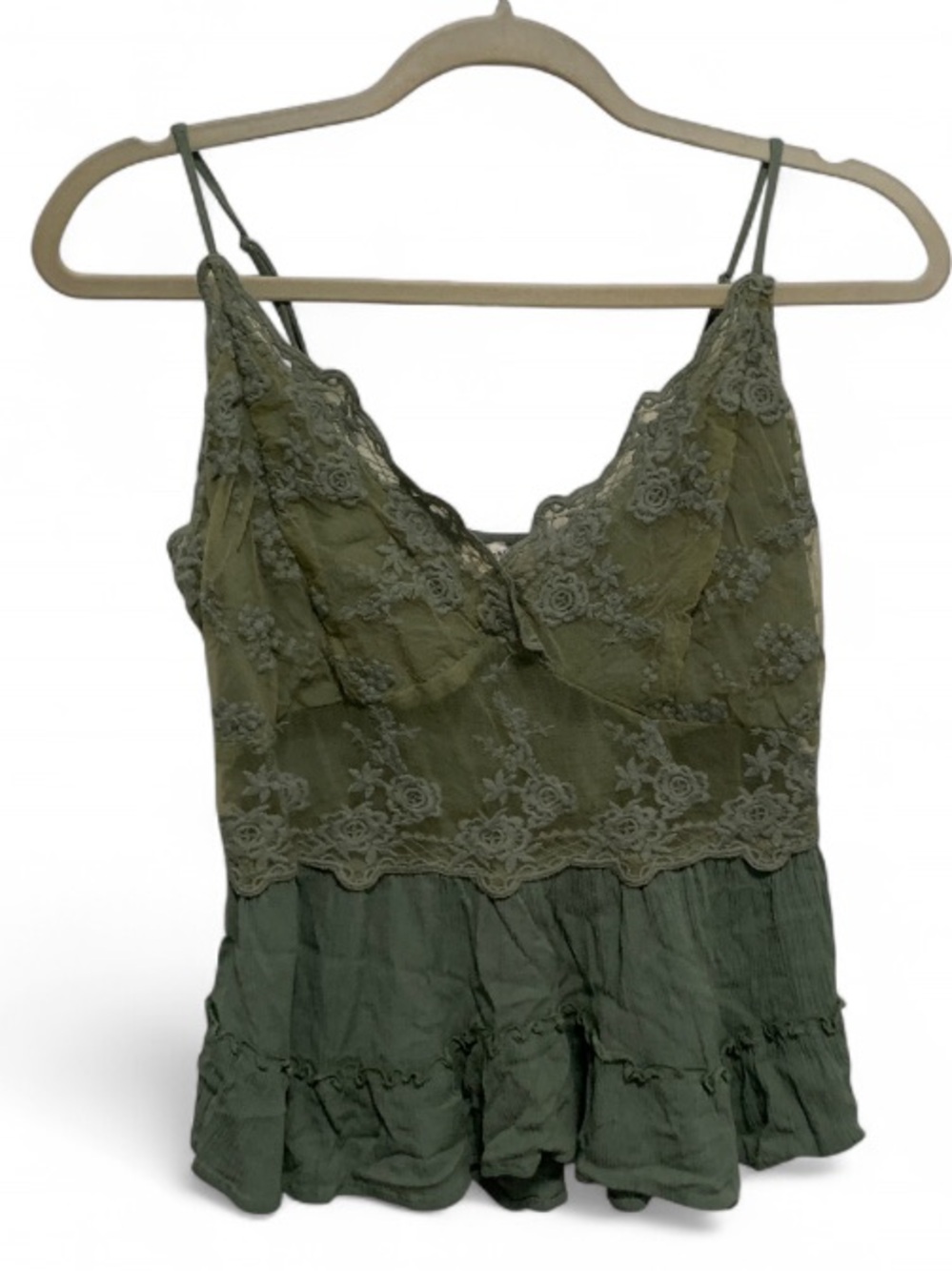 Francesca’s Lace-Trim Green Boho Festival Tank Top